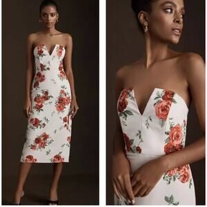 Sachin & Babi Nora Rose Strapless Notch-Neck Taffeta Midi Dress Womens 12 NEW